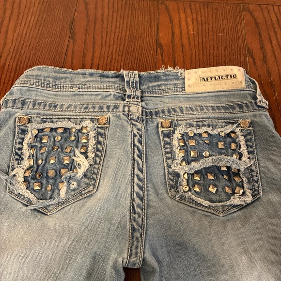 AFFLICTION Jenna Jeans Women 28x32 Gothic Studs Denim Crystal Grunge Thrashed - Picture 13 of 16